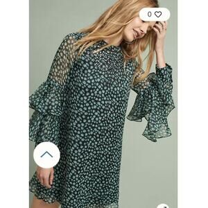 Anthropologie Dress S Floral Ruffle Flutter Sleeve Wedding Guest Cocktail Beach